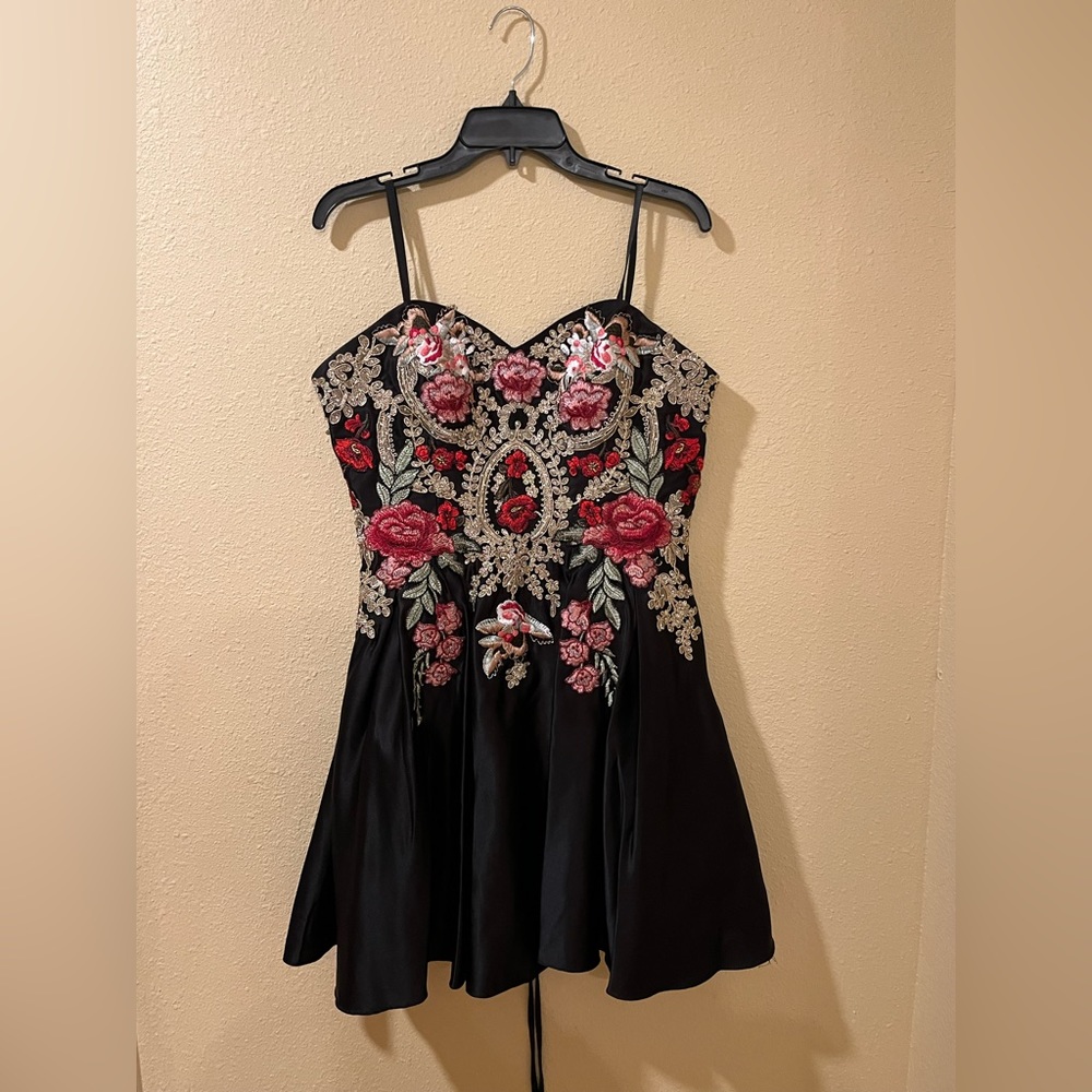Black Dress with Floral Embroidery